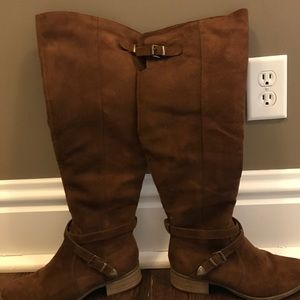 Knee high brown suede boots
